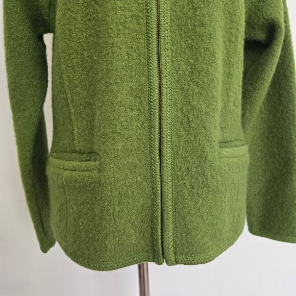 Vintage Boiled Wool Zip Up Jacket Green Holiday Lisa International Women Large - Picture 6 of 11
